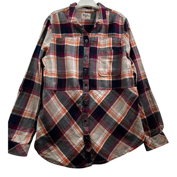 Anthropologie Holding Horses Plaid Flannel Peplum ButtonUp Western Boho Blouse L - Picture 1 of 9